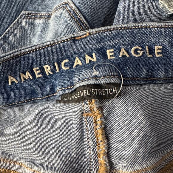 American Eagle SZ 8 SHORT Curvy Jeggings Jeans Super Hi-Rise Distressed Rip Blue - Picture 11 of 13